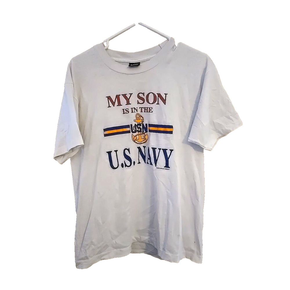 Vtg 90's US Navy My Son is in the Navy Single Stitch Short Sleeve Top Mens Lg